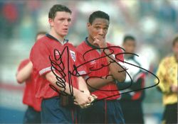 Paul Ince and Lee Sharpe England Signed 12x 8 inch football photo. Good Condition. All signed pieces