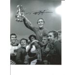 Football Ron Chopper Harris 10x8 Signed B/W Photo Pictured With His Chelsea Team Mates Celebrating