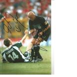 Pierluigi Collina Dieter Hamann Didi dual Referee Signed 12 x 8 inch football photo. Good Condition.