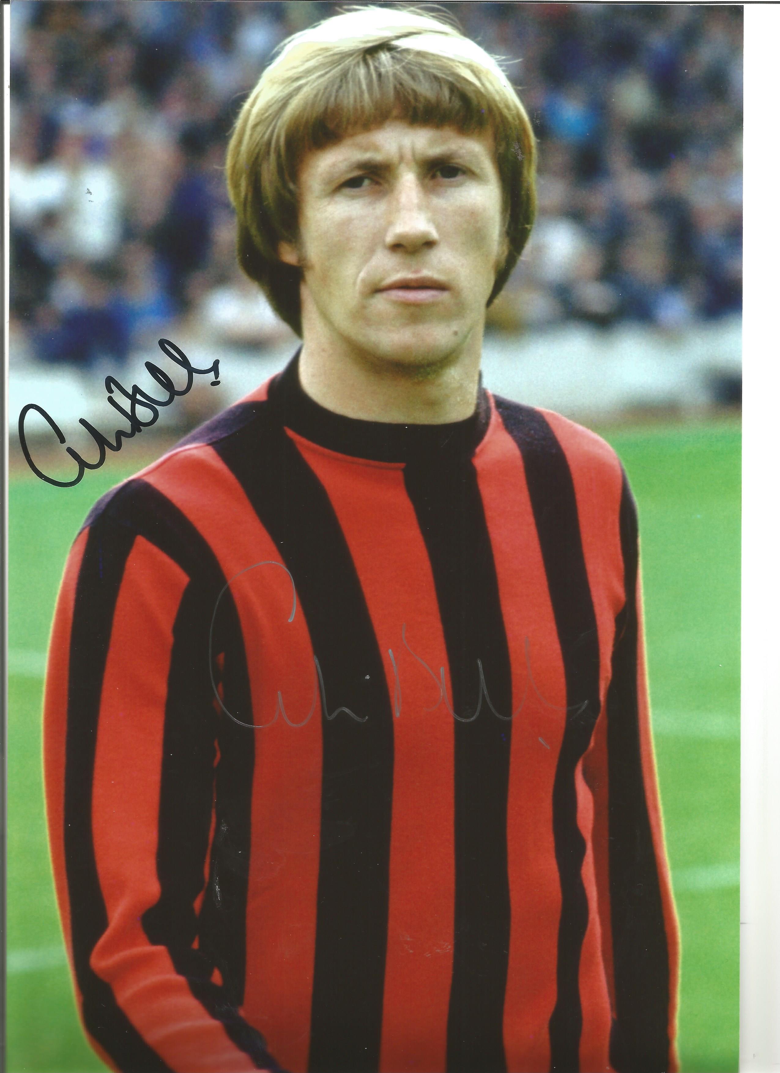 Football Colin Bell 12x8 Signed Colour Photo Pictured In Manchester City Away Strip. Good Condition.