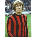 Football Colin Bell 12x8 Signed Colour Photo Pictured In Manchester City Away Strip. Good Condition.