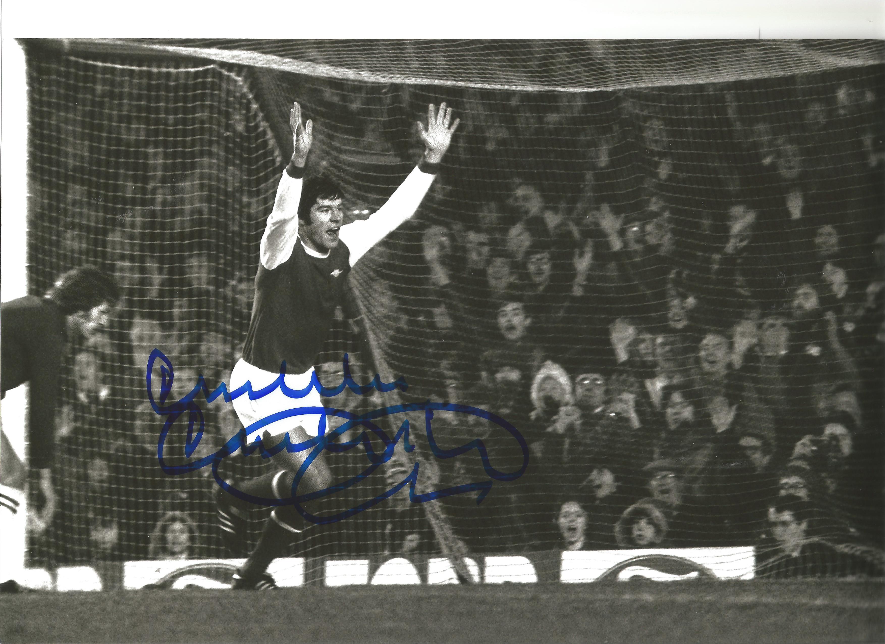 Football Malcolm Macdonald 12x8 Signed B/W Photo Pictured Celebrating After Scoring For Arsenal.