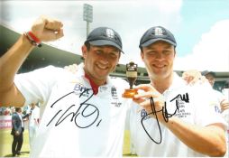 Jonathan Trott and Tim Bresnan Signed 12x8 inch cricket photo. Good Condition. All signed pieces