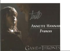Game of Thrones actress Annette Hannah as Francis signed 10 x 8 inch colour photo. Good Condition.