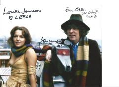 Doctor Who Tom Baker, Louise Jameson and John Leeson signed 10 x 8 inch colour photo; rare all