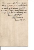 Prime Minister William Gladstone hand written note on 1890 Postcard to Rev Benham. Good Condition.