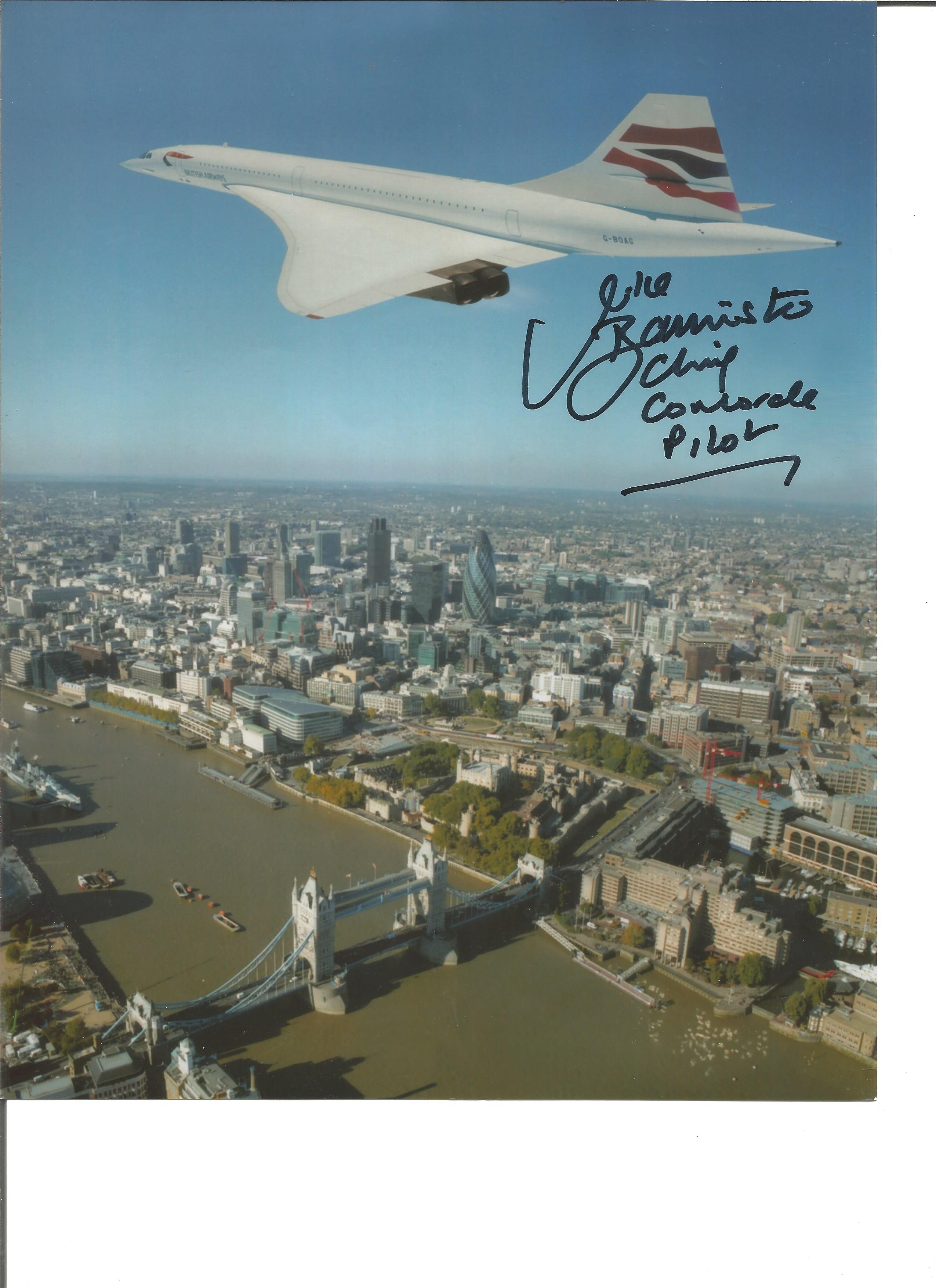 Concorde Chief Pilot Capt Mike Bannister signed pair of 10 x 8 inch colour photos. Montage and