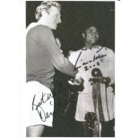 Football legends Eusebio and Denis Law signed 12 x 8 inch matt finish b/w photo scarce