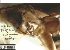 James Bond Goldfinger actress Shirley Eaton signed 10 x 8 colour photo covered in Gold on bed with