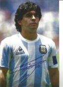 Diego Maradona signed 12 x 8 inch colour Argentina kit photo. Good Condition. All signed pieces come