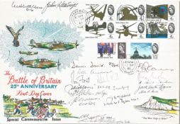 Battle of Britain Eighteen WW2 RAF pilots signed 1965 25th ann BOB FDC with full set stamps and