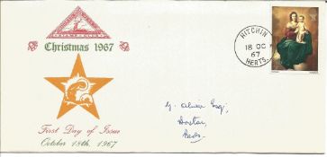 Christmas 1967 FDC rare North Herts Stamp club illustrated cover. 4d GB stamp and Herts CDS