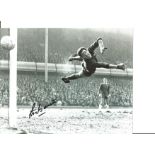 Football Chelsea Legend Peter Bonetti signed superb 10 x 8 inch b/w photo at full stretch in the air