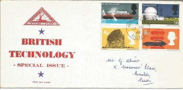 British Technology 1966 FDC rare North Herts Stamp club illustrated cover. GB stamps and Herts CDS