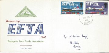 EFTA 1967 FDC rare North Herts Stamp club illustrated cover. GB stamps and Herts CDS postmark.