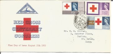 Red Cross Centenary 1963 FDC rare North Herts Stamp club illustrated cover. GB stamps and Herts
