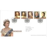 The House of Windsor and Saxe-Coburg-Gotha Kings and Queens unsigned FDC. Post mark Windsor