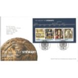 The House of Stewart The Scottish Monarchs Kings and Queens unsigned FDC. Post mark West Lothian