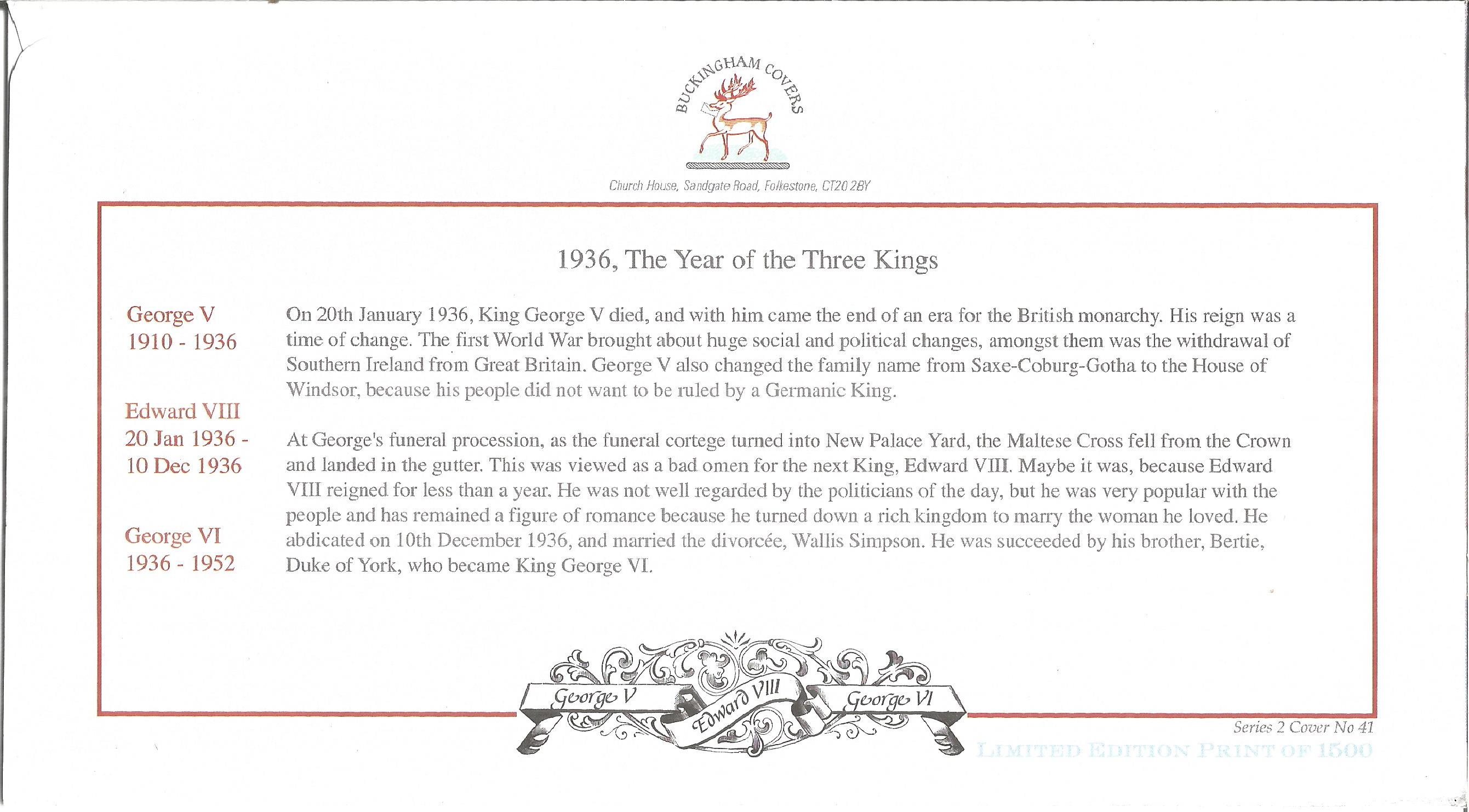 1936 The Year of the Three Kings unsigned Internetstamps official FDC series 2 cover No 41. Date - Image 2 of 2