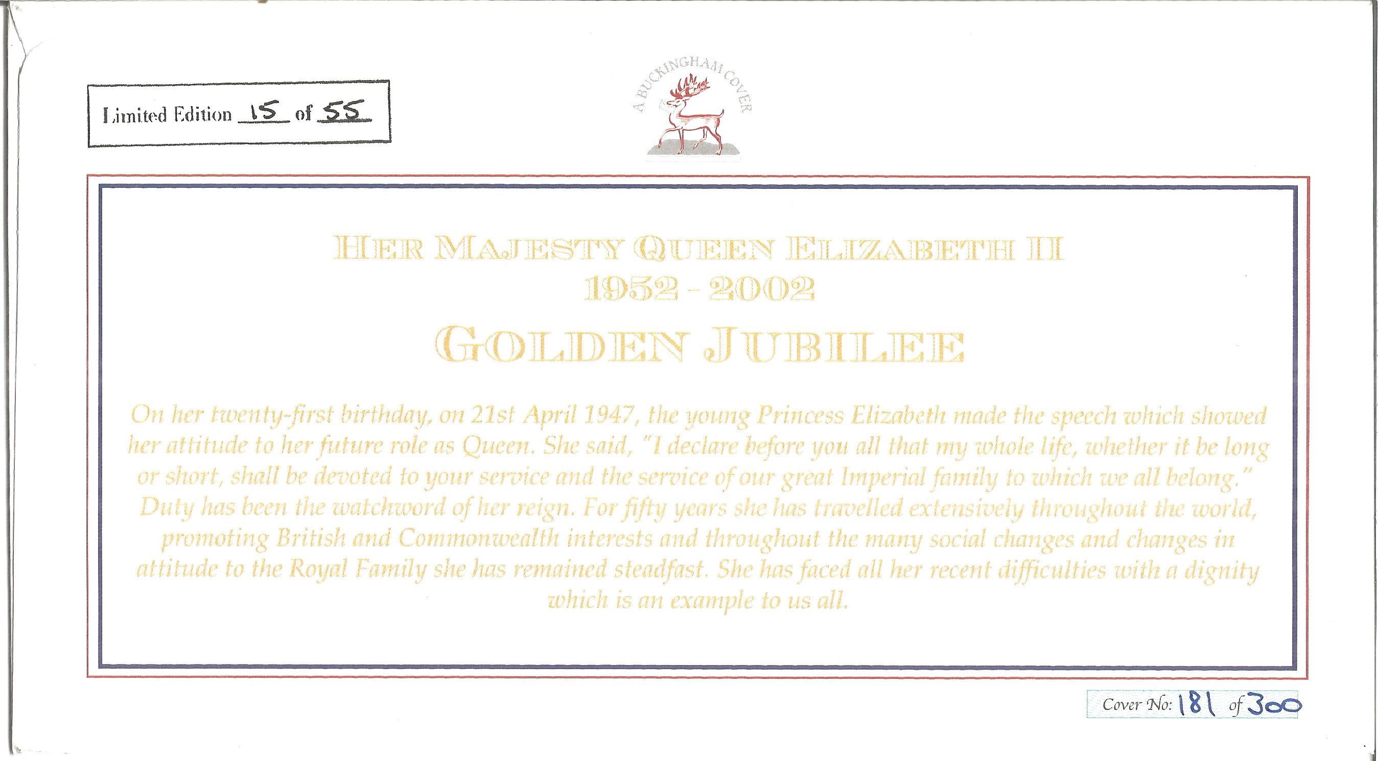Long Live The Queen Golden Jubilee 1952 - 2002 unsigned Internetstamps official FDC cover No 181 - Image 2 of 2