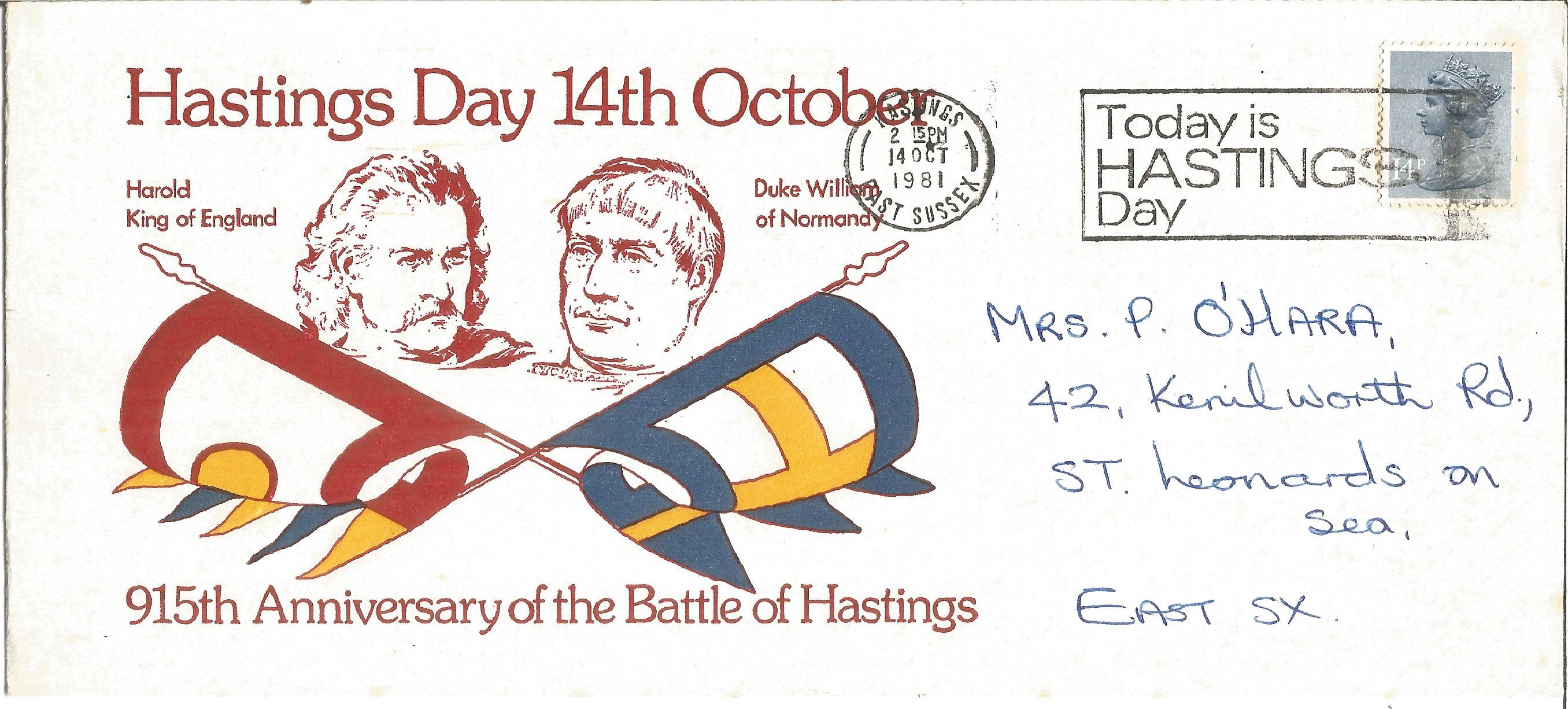 Hastings Day 14th October 915th Anniversary of the Battle of Hastings unsigned FDC. Date stamp