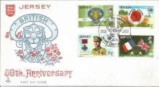 50th Anniversary of the British Legion Jersey unsigned FDC. Date stamp Jersey Channel Islands 15th