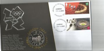London 2012 coin FDC. Double postmarked London 27, 7, 2012 and London 29, 8, 2012. Stratford E20.