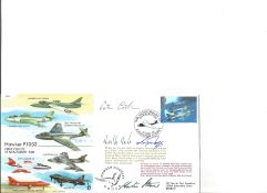 Neville Duke +3 other 1998 50th. Anniv. Hawker EJA 9 Flown. Signed cover FDC. Good Condition. All