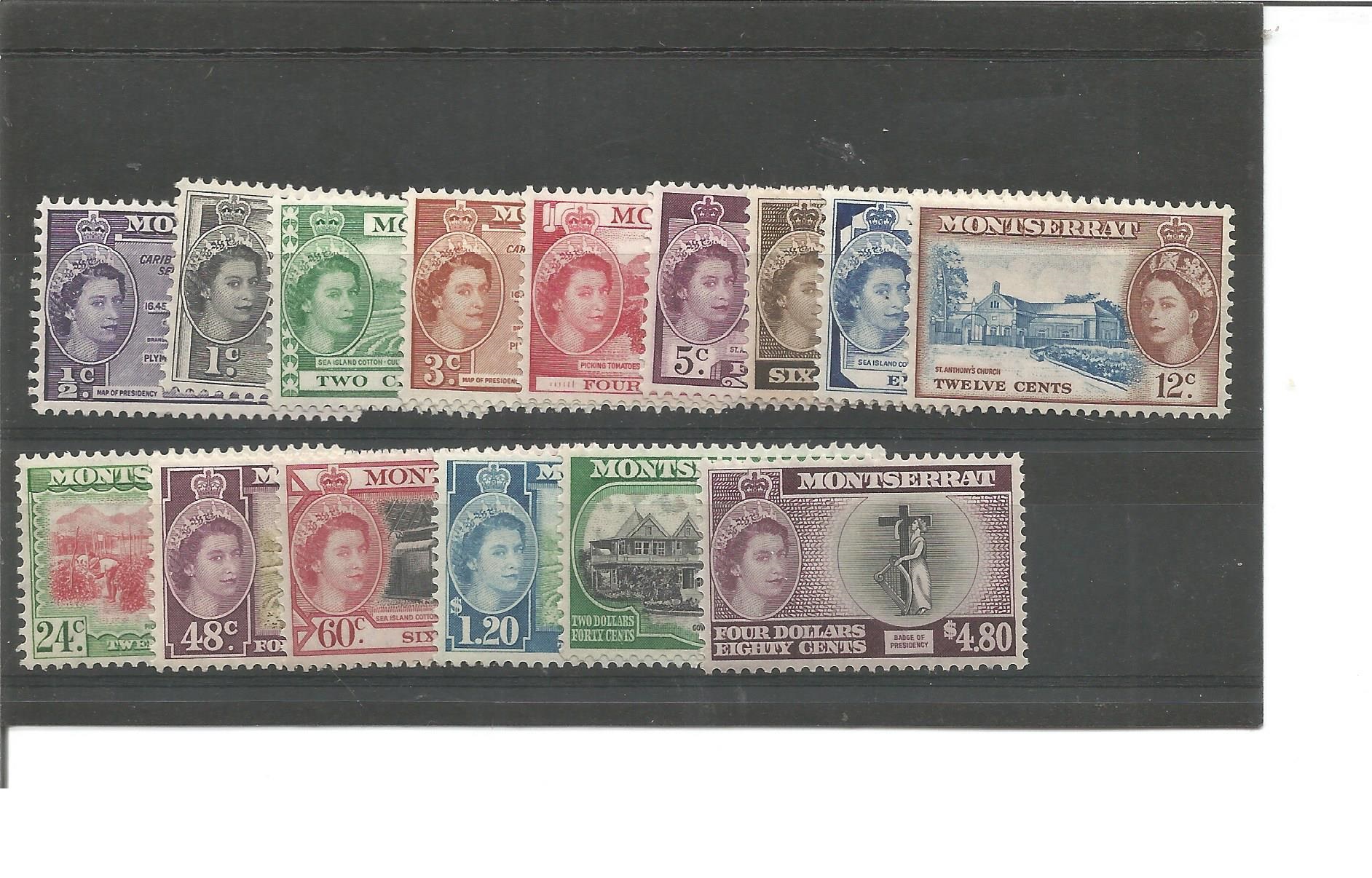 Montserrat mint stamp collection. 15 stamps. 1953 EII. SG 136A-149A. Cat value £100. Good Condition.