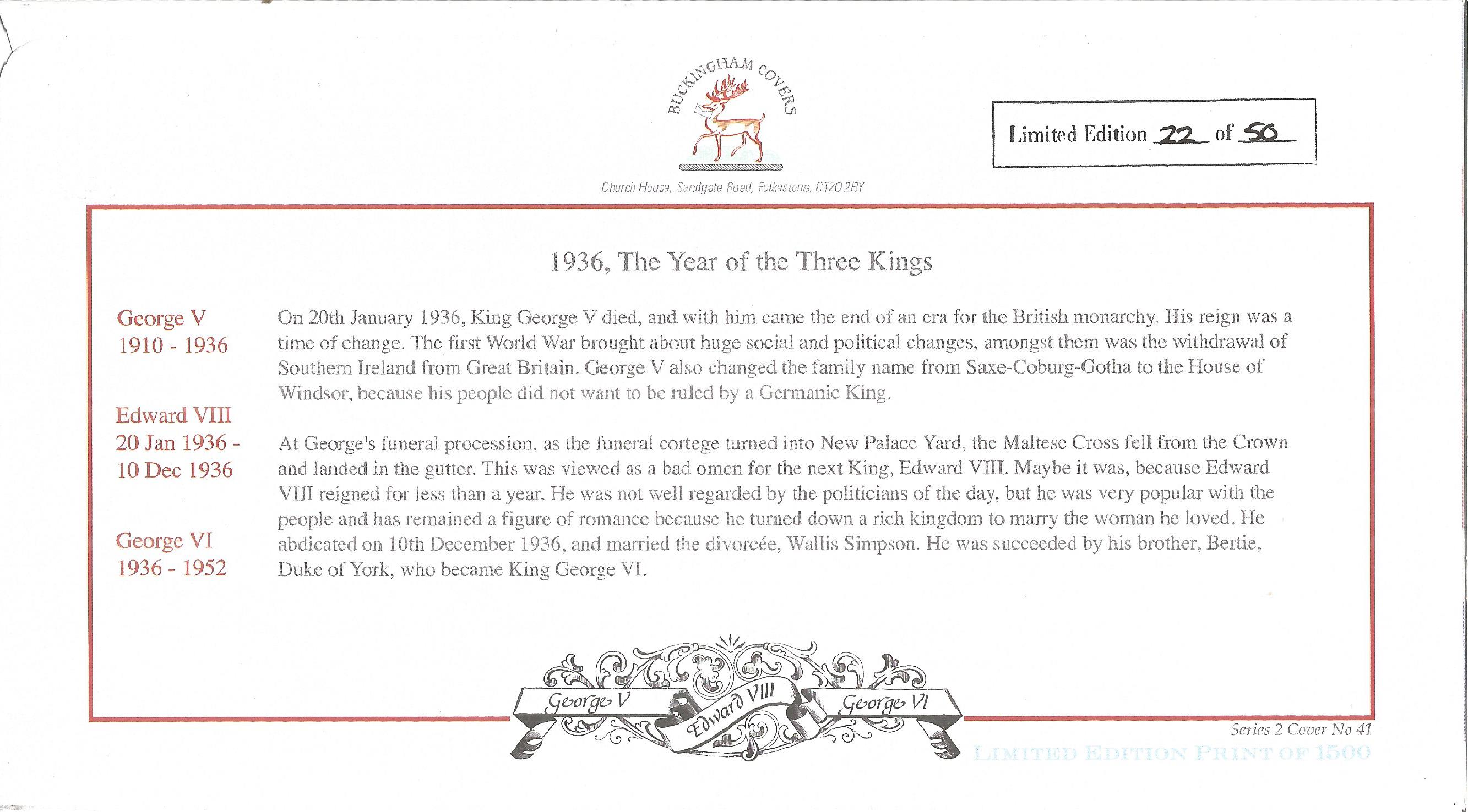 1936 The Year of the Three Kings unsigned Internetstamps official FDC series 2 cover No 41 limited - Image 2 of 2