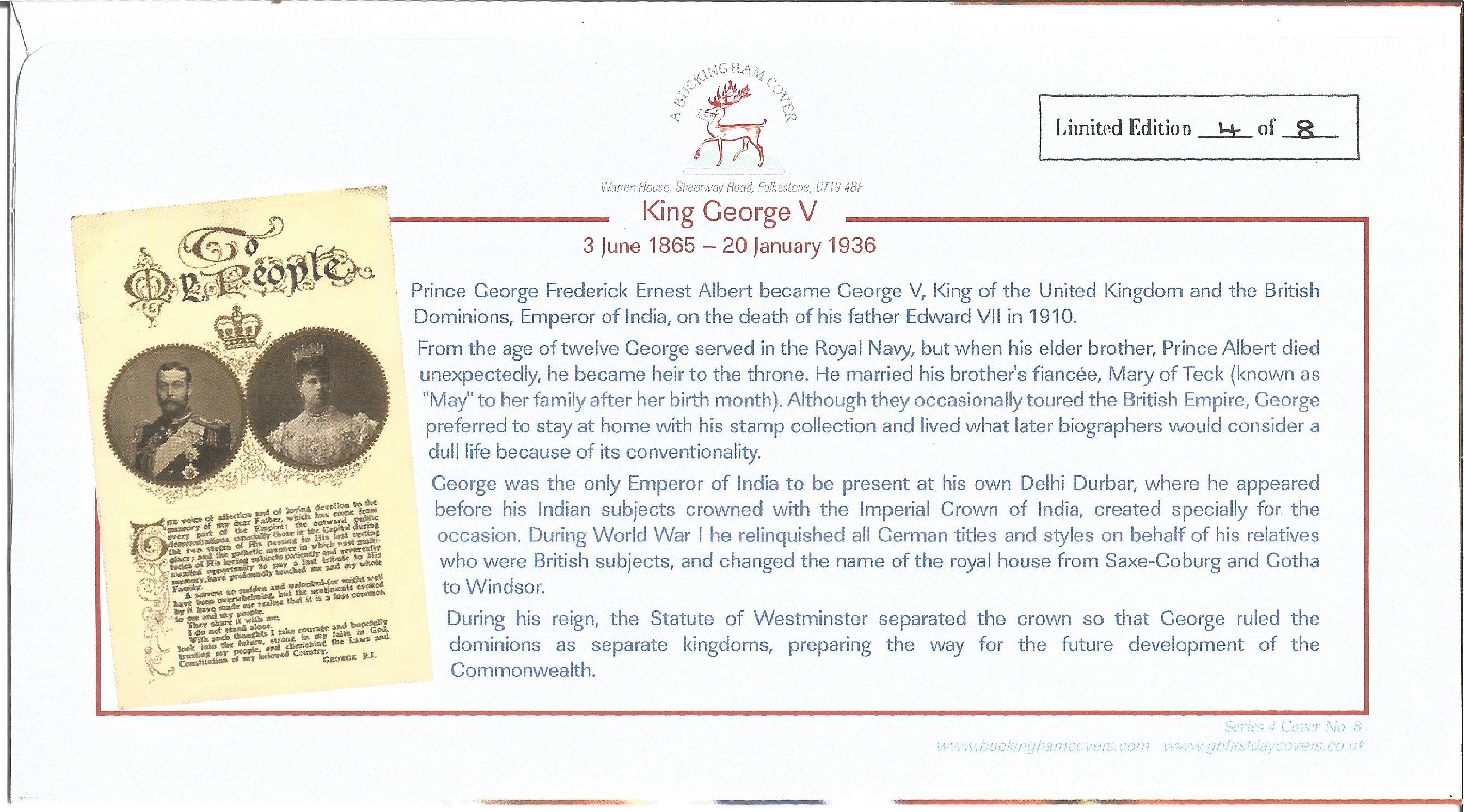 The Accession of George V 3rd June 1865 - 20 January 1936 unsigned Internetstamps official FDC - Image 2 of 2