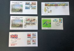 Cover collection. 5 covers in total. Includes 1st day covers from Falkland Islands, Ascension