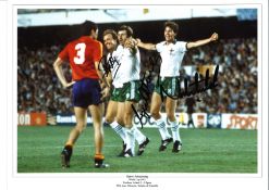 Gerry Armstrong, Sammy McIlroy and Norman Whiteside Northern Ireland Signed 16 x 12 inch football