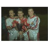 Bryan Robson , Mike Phelan and Lee Sharpe United Signed 16 x 12 inch football photo. Good Condition.