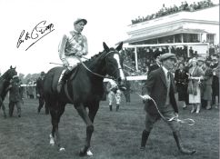 Lester Piggott Signed 16 x 12 inch horse racing photo. Good Condition. All signed pieces come with a