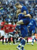 Phil Jagielka and James Vaughan Everton Signed 16 x 12 inch football photo. Good Condition. All