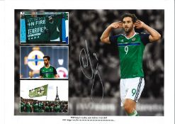 Will Grigg Collage Northern Ireland Signed 16 x 12 inch football photo. Good Condition. All signed