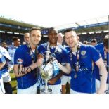 Leicester City Signed 16 x 12 inch football photo signed by Andy King Wes Morgan and David Nugent.