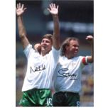 Norman Whiteside and Sammy McIlroy Northern Ireland Signed 16 x 12 inch football photo. Good