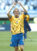 Johan Mjallby Sweden signed 16 x 12 colour football photo. Good Condition. All signed pieces come