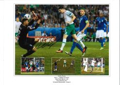 Robbie Brady Italy goal Ireland Signed 16 x 12 inch football photo. Good Condition. All signed