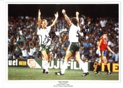 Gerry Armstrong and Sammy McIlroy Northern Ireland Signed 16 x 12 inch football photo. Good