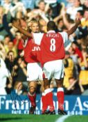 Dennis Bergkamp and Ian Wright. Arsenal Signed 16 x 12 inch football photo. Good Condition. All