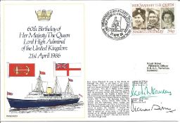 HM QEII 60th Birthday 1986 official Navy cover RNSC(4)20. Signed by Admiral Sir W Staveley & Admiral