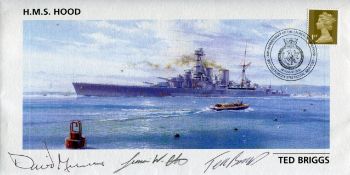 HMS Hood. Cover dedicated to the 85th anniversary of the launching of HMS Hood signed by Ted Briggs,