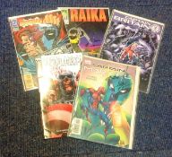 Signed comic collection five signed by illustrators, writers inc Steve Mitchell. Captain America,