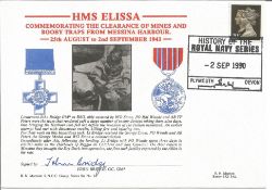 John Bridge GC signed HMS Elissa cover commemorating the clearance of mines and booby traps from