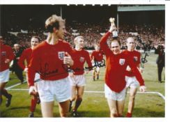 Jack and Bobby Charlton signed 8x6 colour 1966 photo. Good Condition. All signed pieces come with