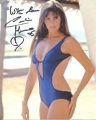 007 Bond girl. The Spy Who Loved Me actress Caroline Munro signed 8x10 photo in sexy blue