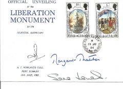 Margaret Thatcher and Sara Jones, wife of H Jones VC signed 1984 Falkland's FDC comm. Unveiling of